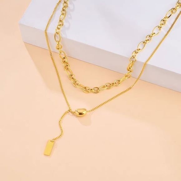 💎BOGO❗️Double 2 Layer Gold Toned Necklace chain with gold bead - Picture 6 of 8